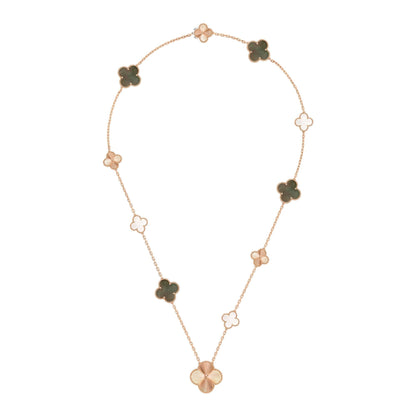 [Super CiCi ]DETACHABLE CLOVER 15(11+4) FLOWER ROSE GOLD NECKLACE SET
