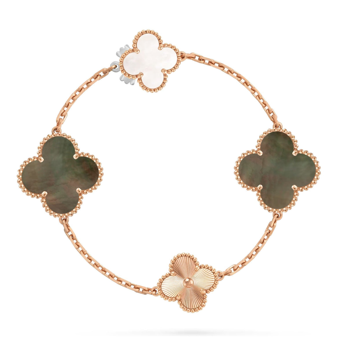 [Super CiCi ]DETACHABLE CLOVER 15(11+4) FLOWER ROSE GOLD NECKLACE SET