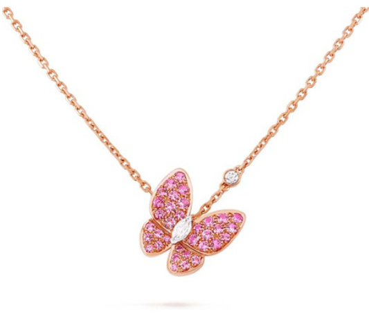 [Super CiCi ]BUTTERFLY RED DIAMOND ROSE GOLD NECKLACE
