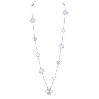 [Super CiCi ]DETACHABLE CLOVER 15(11+4) FLOWER SILVER NECKLACE SET