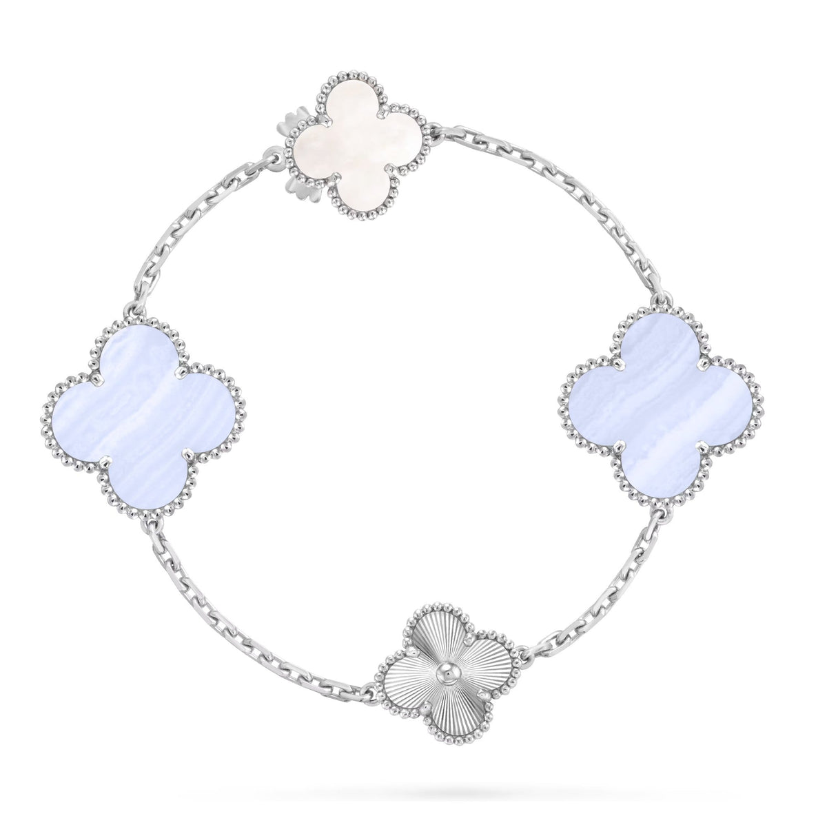 [Super CiCi ]DETACHABLE CLOVER 15(11+4) FLOWER SILVER NECKLACE SET