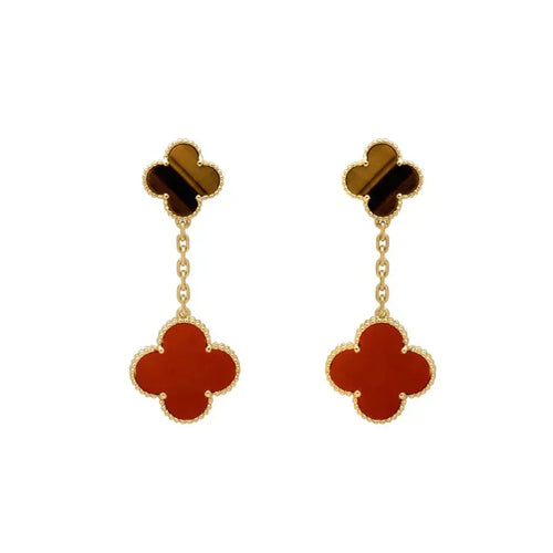 [Super CiCi ]CLOVER  2 MOTIF  TIGER EYE CARNELIAN EARRINGS