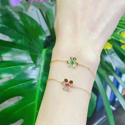 [Super CiCi ]FRIVOLE GOLD FLOWER PINK MALACHITE BRACELET