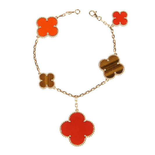 [Super CiCi ]CLOVER BRACELET 5 MOTIFS CARNELIAN TIGER EYE
