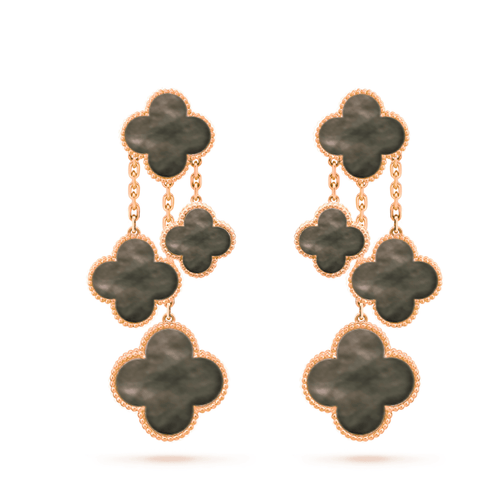 [Super CiCi ]CLOVER EARRINGS DARK MOP 4 MOTIFS ROSE GOLD