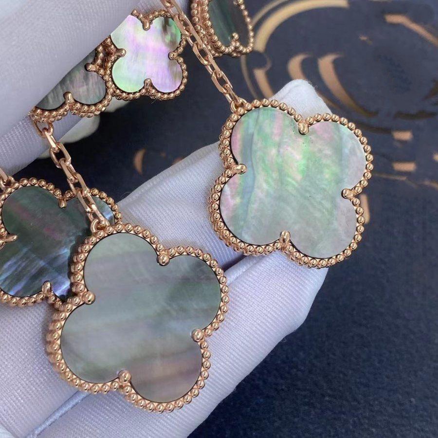 [Super CiCi ]CLOVER EARRINGS DARK MOP 4 MOTIFS ROSE GOLD