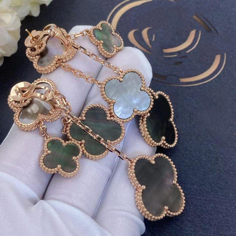 [Super CiCi ]CLOVER EARRINGS DARK MOP 4 MOTIFS ROSE GOLD
