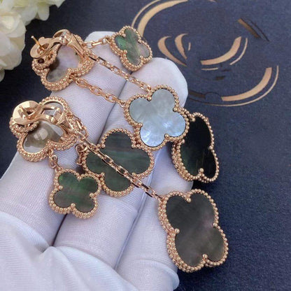 [Super CiCi ]CLOVER EARRINGS DARK MOP 4 MOTIFS ROSE GOLD