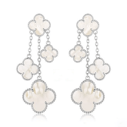 [Super CiCi ]CLOVER EARRINGS WHITE MOP 4 MOTIFS SILVER