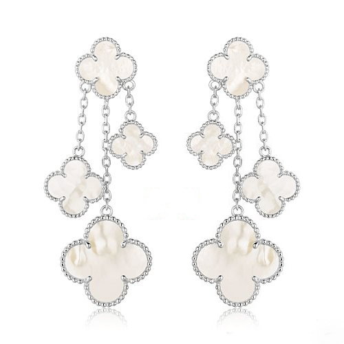 [Super CiCi ]CLOVER EARRINGS WHITE MOP 4 MOTIFS SILVER