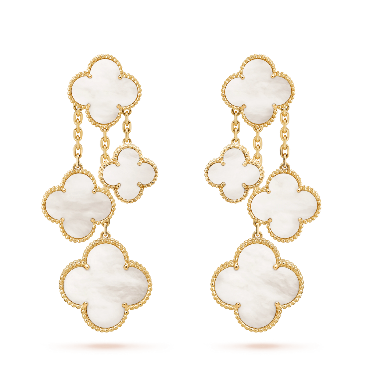 [Super CiCi ]CLOVER EARRINGS WHITE MOP 4 MOTIFS GOLD