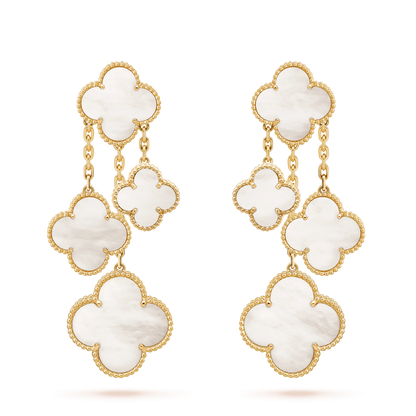 [Super CiCi ]CLOVER EARRINGS WHITE MOP 4 MOTIFS GOLD