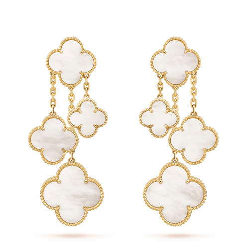[Super CiCi ]CLOVER EARRINGS WHITE MOP 4 MOTIFS GOLD