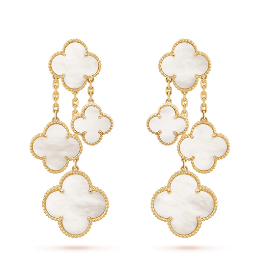 [Super CiCi ]CLOVER EARRINGS WHITE MOP 4 MOTIFS GOLD