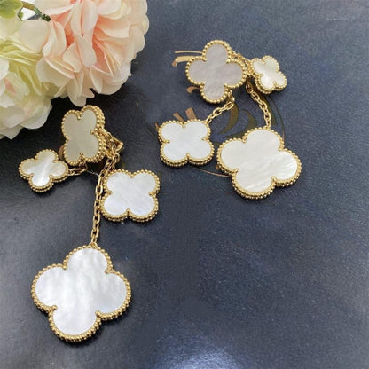 [Super CiCi ]CLOVER EARRINGS WHITE MOP 4 MOTIFS GOLD