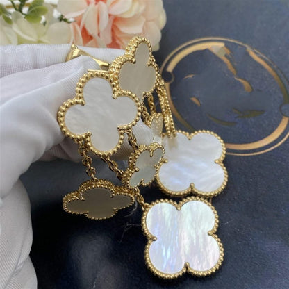 [Super CiCi ]CLOVER EARRINGS WHITE MOP 4 MOTIFS GOLD