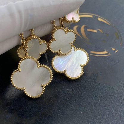 [Super CiCi ]CLOVER EARRINGS WHITE MOP 4 MOTIFS GOLD