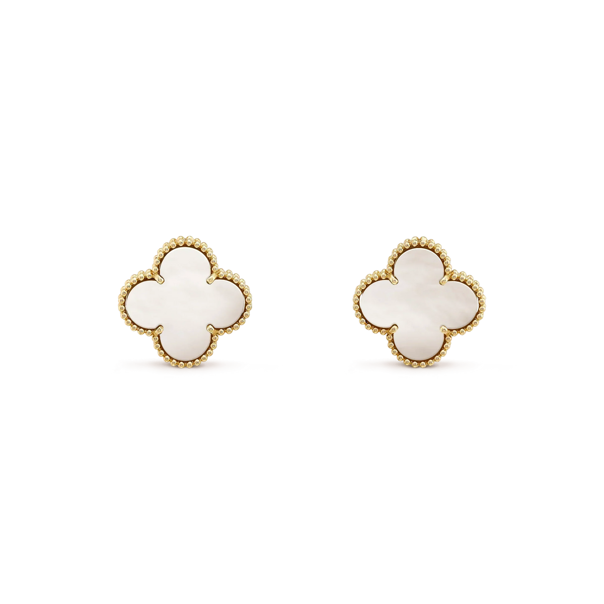 [Super CiCi ]CLOVER MEDIUM 1 MOTIFS  WHITE MOP STUD EARRINGS