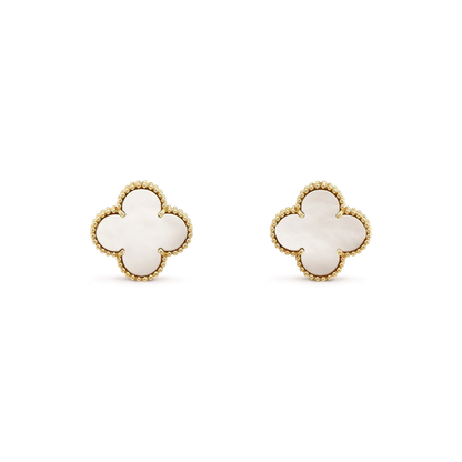 [Super CiCi ]CLOVER MEDIUM 1 MOTIFS  WHITE MOP STUD EARRINGS