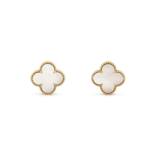 [Super CiCi ]CLOVER MEDIUM 1 MOTIFS  WHITE MOP STUD EARRINGS