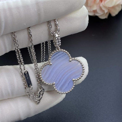 [Super CiCi ]CLOVER SILVER CHALCEDONY BIG CLOVER NECKLACE