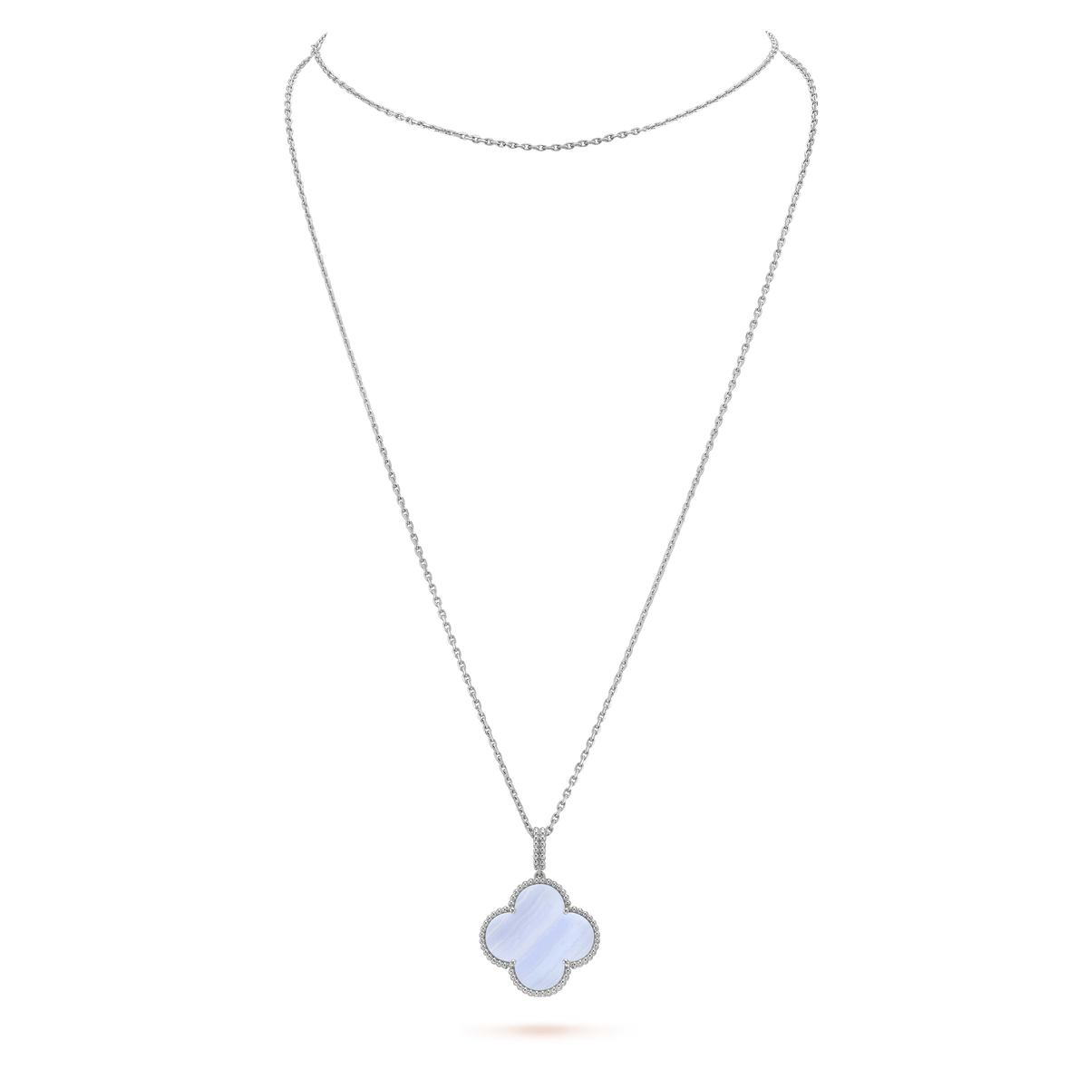 [Super CiCi ]CLOVER SILVER CHALCEDONY BIG CLOVER NECKLACE