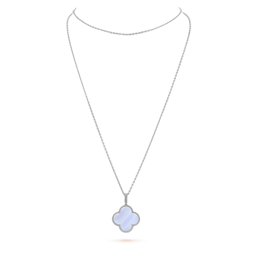 [Super CiCi ]CLOVER SILVER CHALCEDONY BIG CLOVER NECKLACE