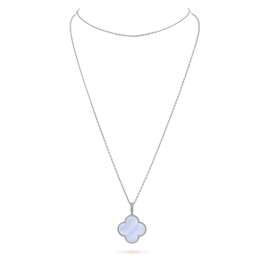 [Super CiCi ]CLOVER SILVER CHALCEDONY BIG CLOVER NECKLACE