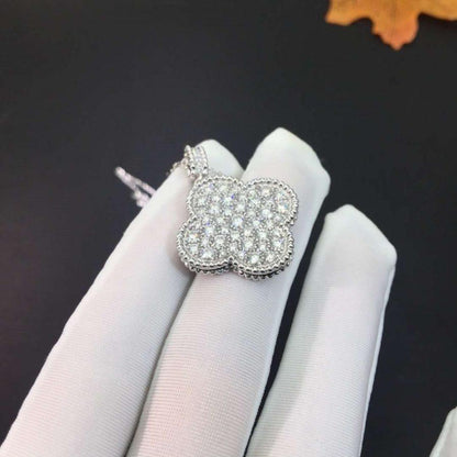 [Super CiCi ]CLOVER 25MM SILVER FULL DIAMOND BIG CLOVER NECKLACE