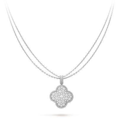 [Super CiCi ]CLOVER 25MM SILVER FULL DIAMOND BIG CLOVER NECKLACE