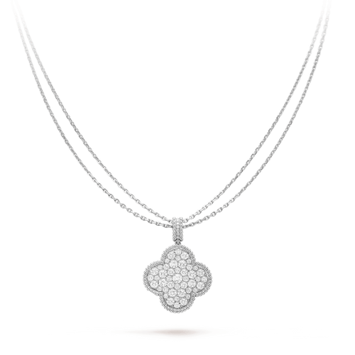 [Super CiCi ]CLOVER 25MM SILVER FULL DIAMOND BIG CLOVER NECKLACE