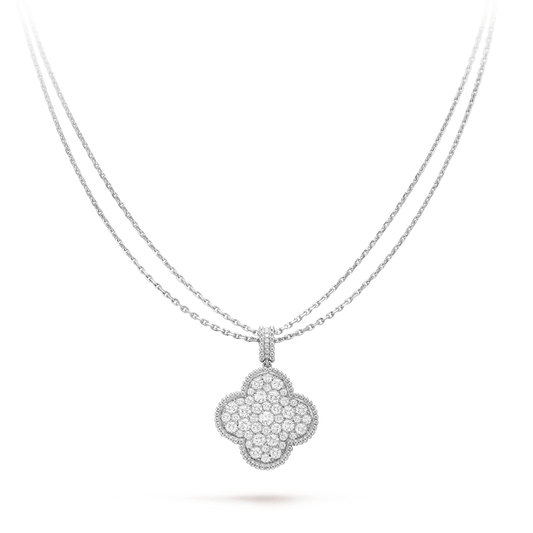 [Super CiCi ]CLOVER 25MM SILVER FULL DIAMOND BIG CLOVER NECKLACE