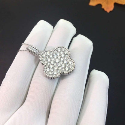 [Super CiCi ]CLOVER 25MM SILVER FULL DIAMOND BIG CLOVER NECKLACE