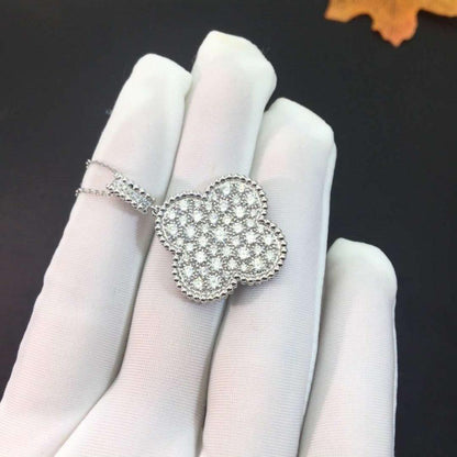[Super CiCi ]CLOVER 25MM SILVER FULL DIAMOND BIG CLOVER NECKLACE