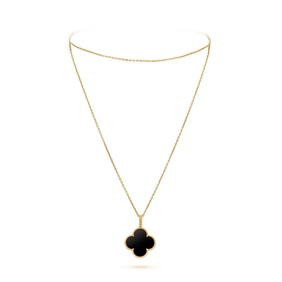 [Super CiCi ]CLOVER 25MM GOLD ONYX BIG CLOVER NECKLACE