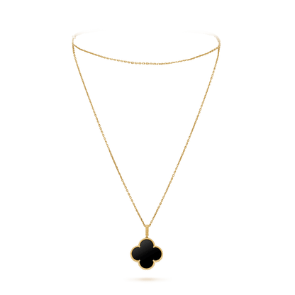 [Super CiCi ]CLOVER 25MM GOLD ONYX BIG CLOVER NECKLACE