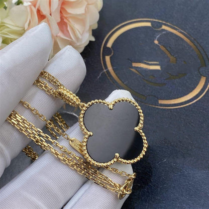 [Super CiCi ]CLOVER 25MM GOLD ONYX BIG CLOVER NECKLACE