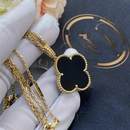 [Super CiCi ]CLOVER 25MM GOLD ONYX BIG CLOVER NECKLACE