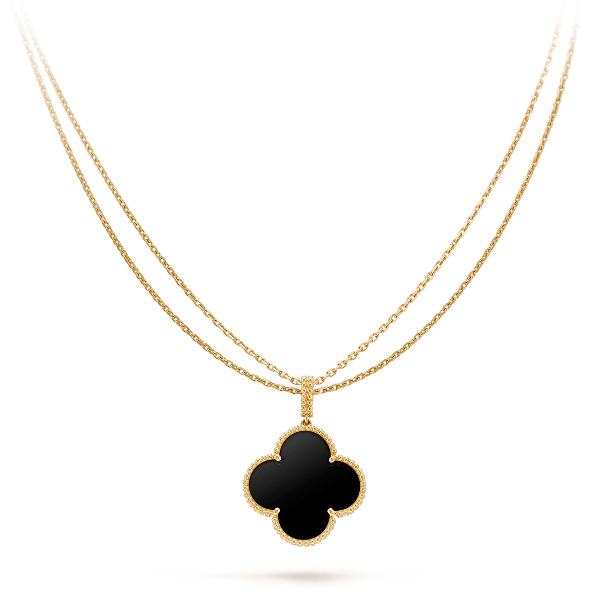 [Super CiCi ]CLOVER 25MM GOLD ONYX BIG CLOVER NECKLACE