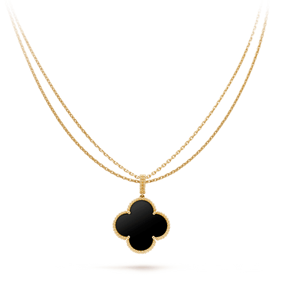 [Super CiCi ]CLOVER 25MM GOLD ONYX BIG CLOVER NECKLACE