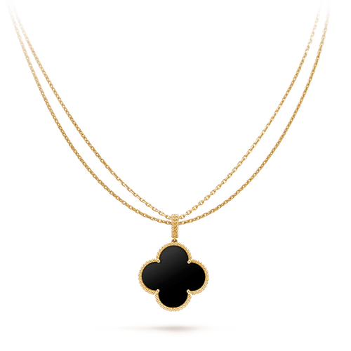 [Super CiCi ]CLOVER 25MM GOLD ONYX BIG CLOVER NECKLACE