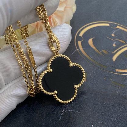 [Super CiCi ]CLOVER 25MM GOLD ONYX BIG CLOVER NECKLACE