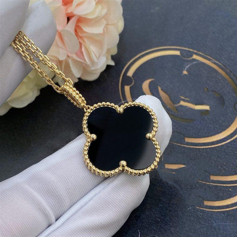 [Super CiCi ]CLOVER 25MM GOLD ONYX BIG CLOVER NECKLACE