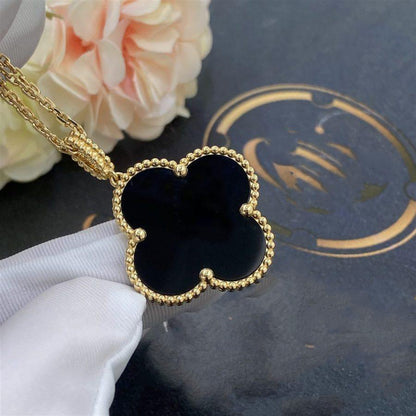 [Super CiCi ]CLOVER 25MM GOLD ONYX BIG CLOVER NECKLACE