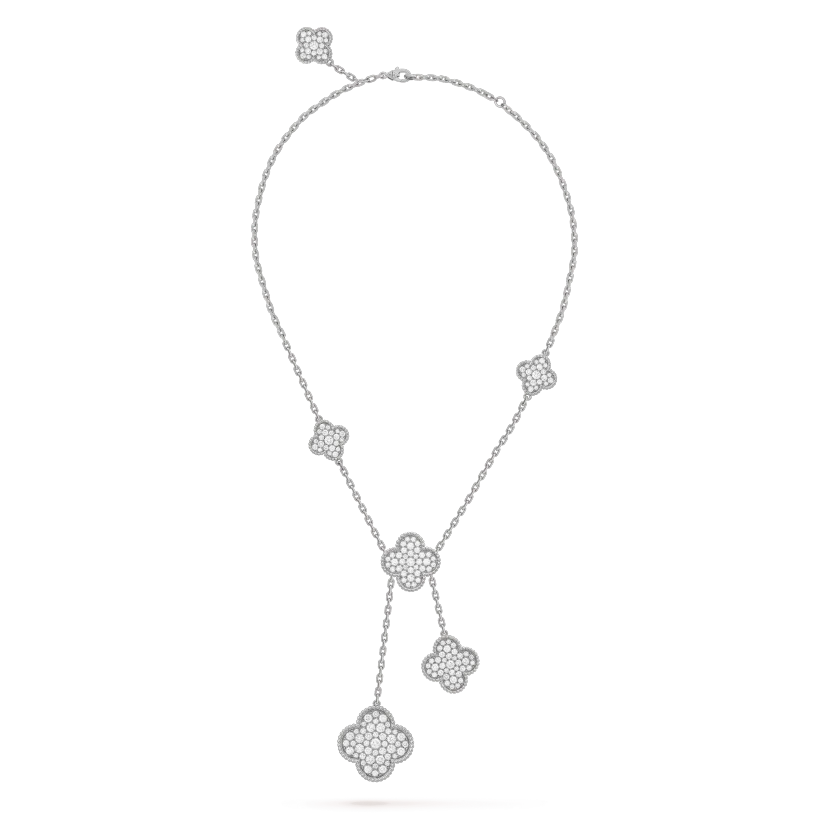 [Super CiCi ]CLOVER 5 MOTIFS SILVER DIAMONDS NECKLACE