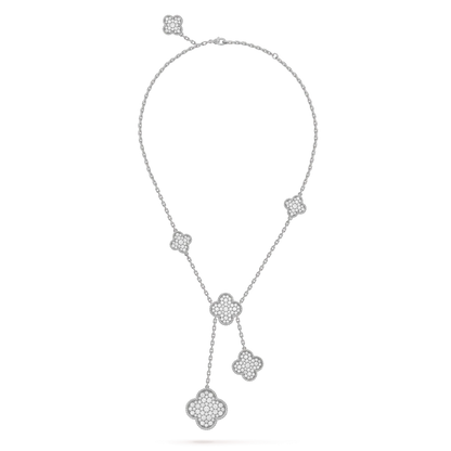 [Super CiCi ]CLOVER 5 MOTIFS SILVER DIAMONDS NECKLACE