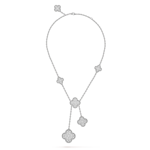 [Super CiCi ]CLOVER 5 MOTIFS SILVER DIAMONDS NECKLACE