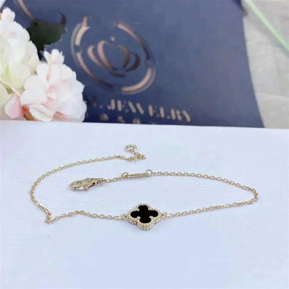 [Super CiCi ]CLOVER ONYX SINGLE FLOWER BRACELET