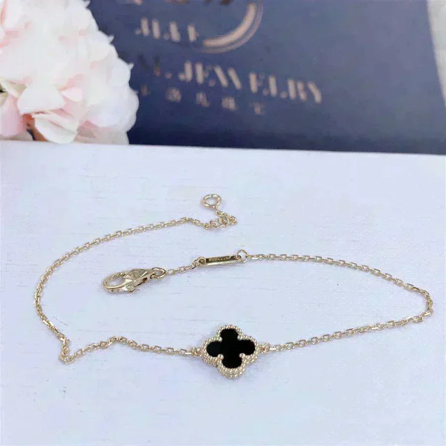 [Super CiCi ]CLOVER ONYX SINGLE FLOWER BRACELET