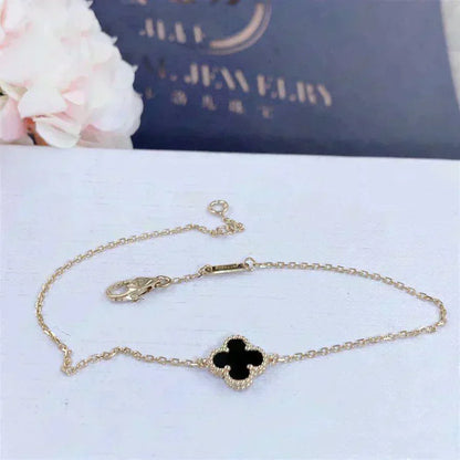 [Super CiCi ]CLOVER ONYX SINGLE FLOWER BRACELET